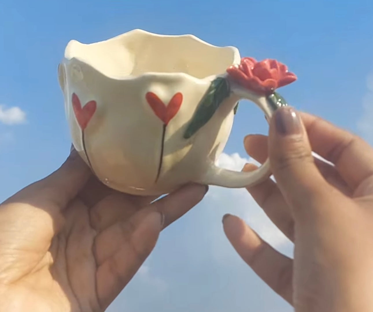 Elegant 3D Flower & Hearts Mug