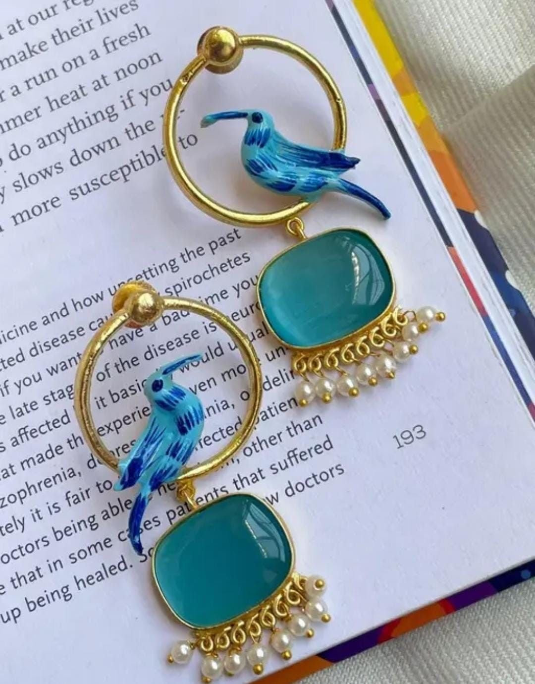 Trendy Natural Colorful Gemstone Bird Statement Earrings