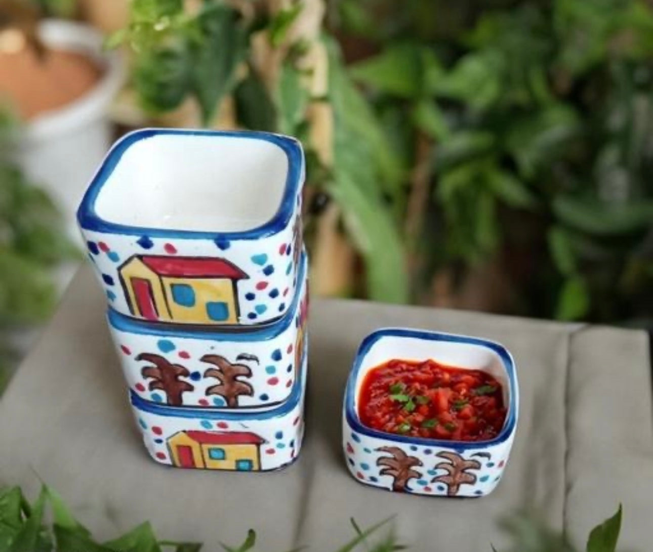 Huts Handpainted Dip/Chutney Bowls Set