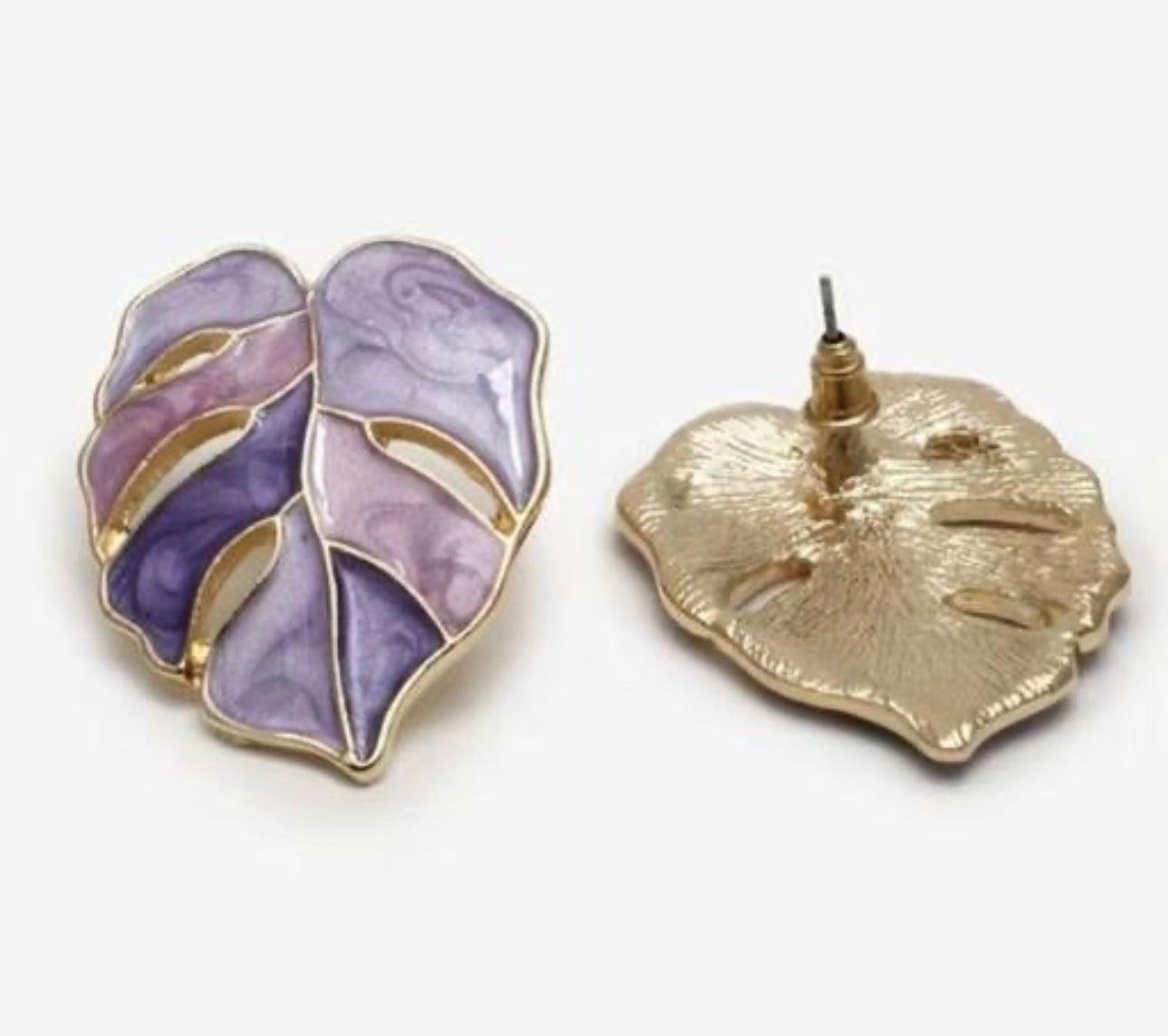 Purple Palm Tree Leaves Metal Earrings