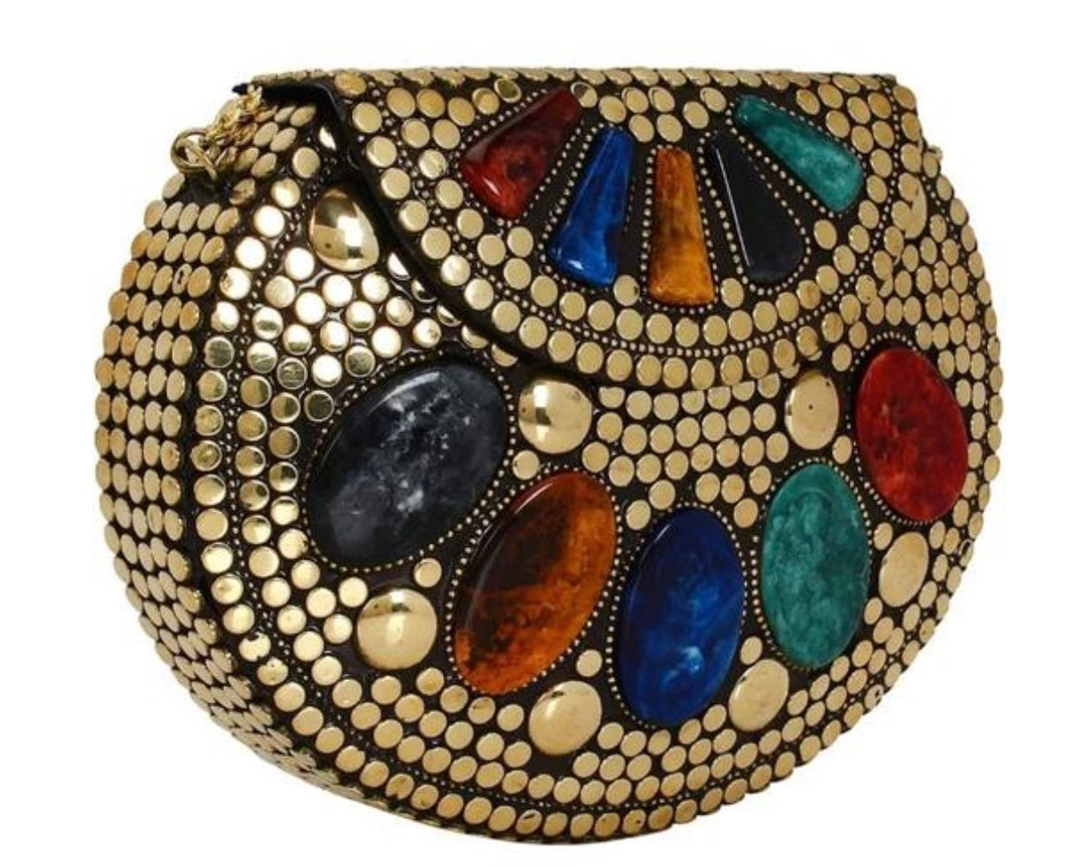 Bohemian Mosaic Gold Clutch with Multi Medallions