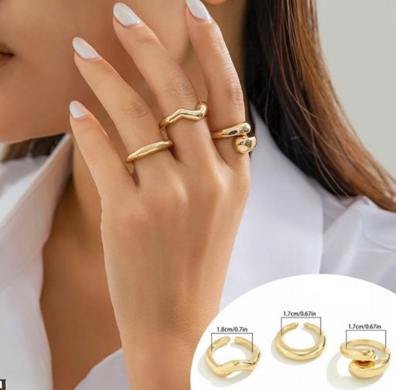 Set of 3 - Chic Irregular Adjustable Rings