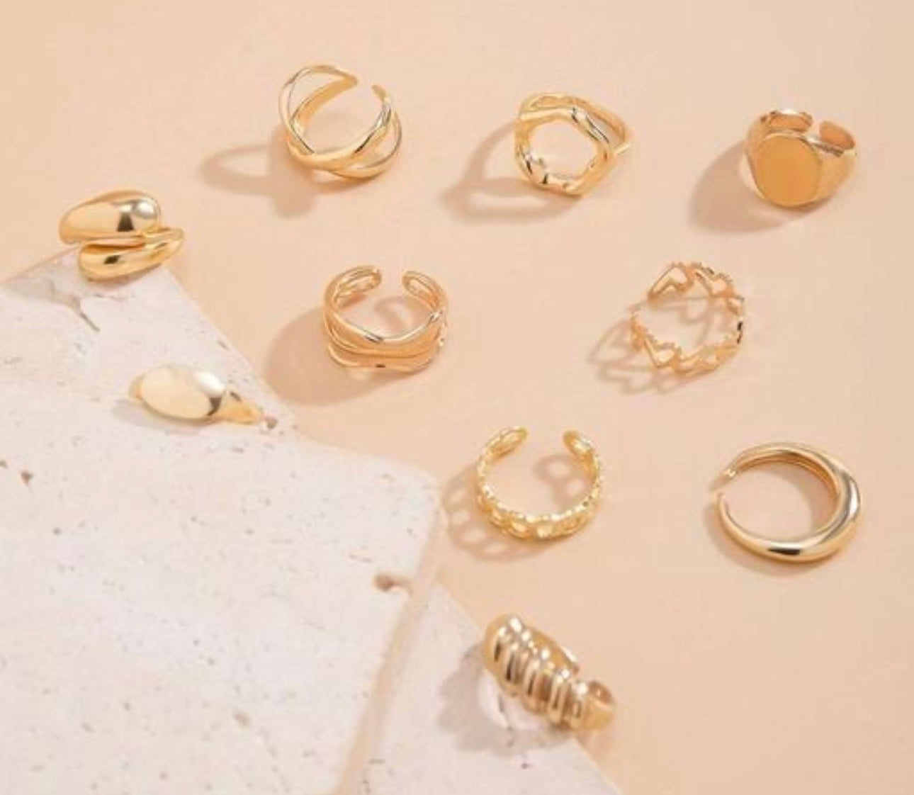 Trendy Irregular Adjustable Rings - Set of 10