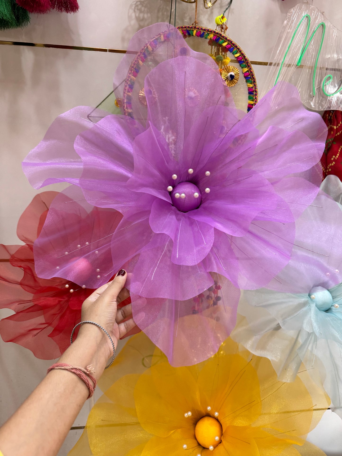 Organza Fabric Flowers (without Stand)