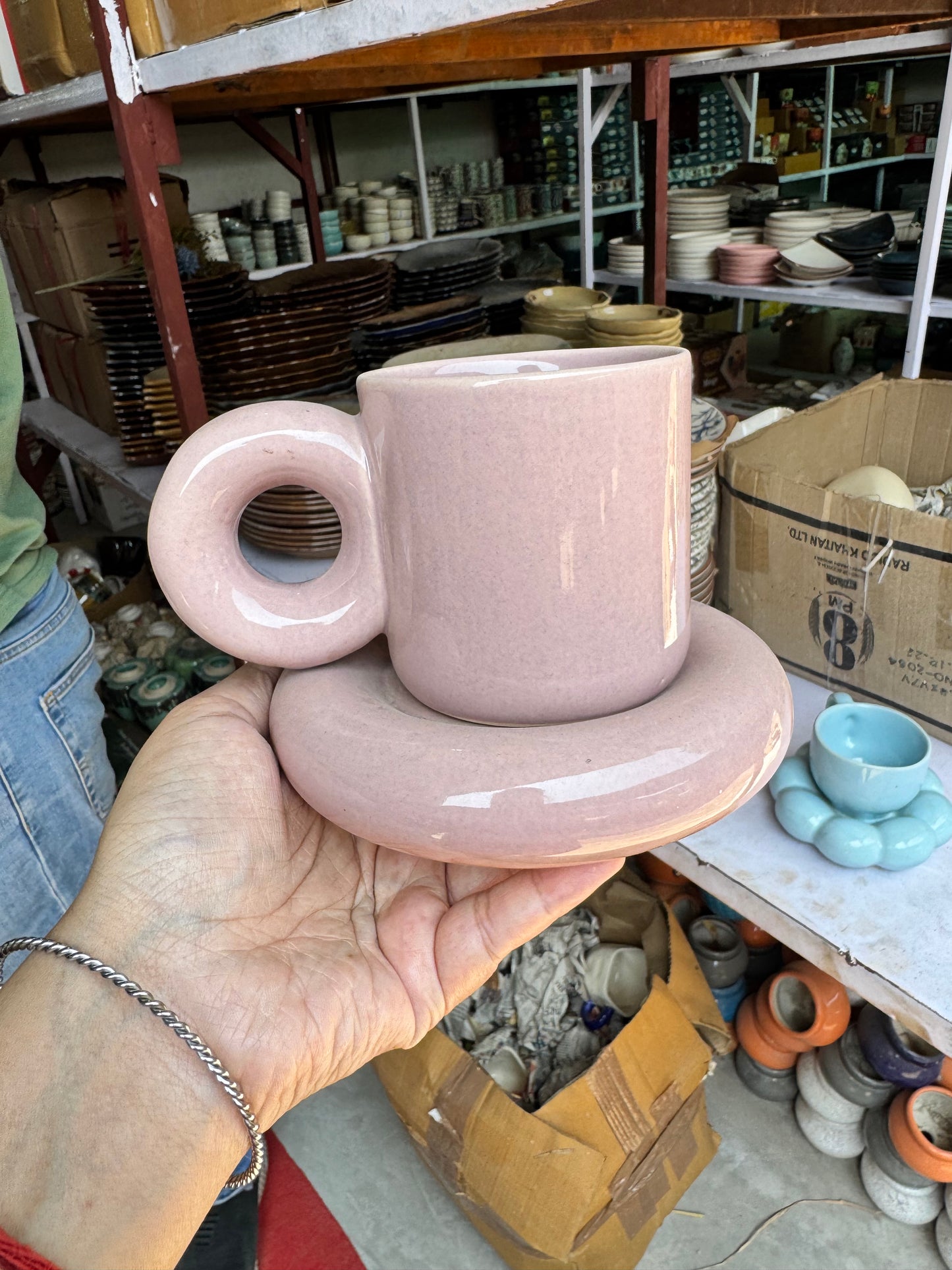 Chunky Mug with Round Saucer Set