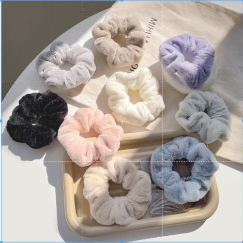 Korean Thick Plush Velvet Scrunchies - Set of 4 (Assorted Colors)