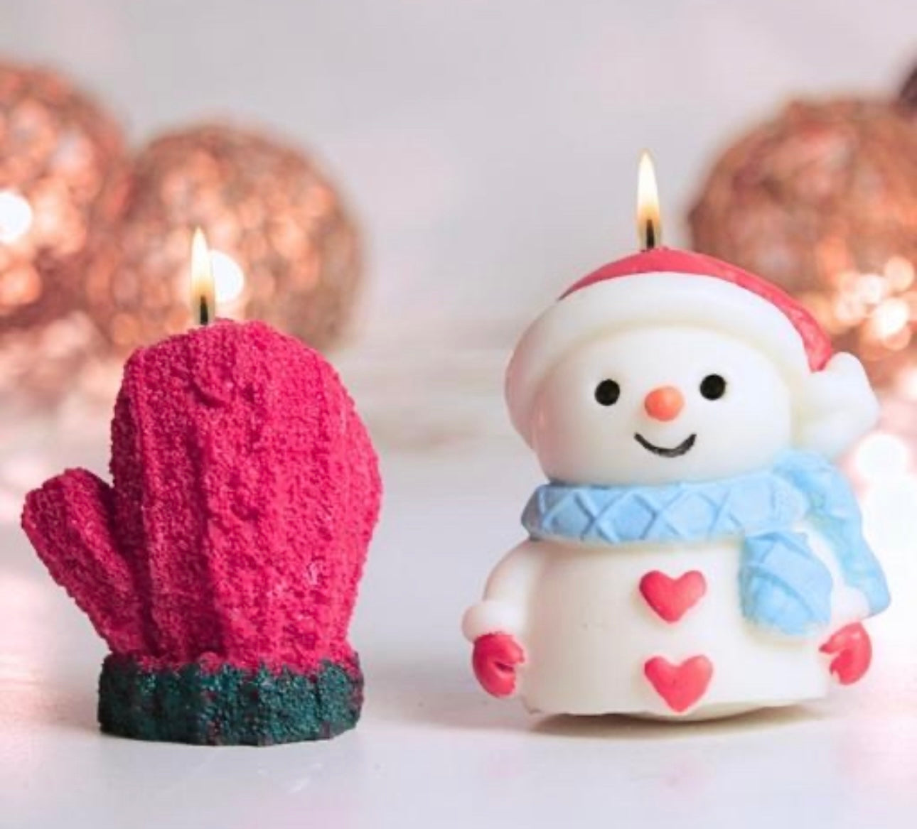 Cute Gloves & Snowman Candle Combo