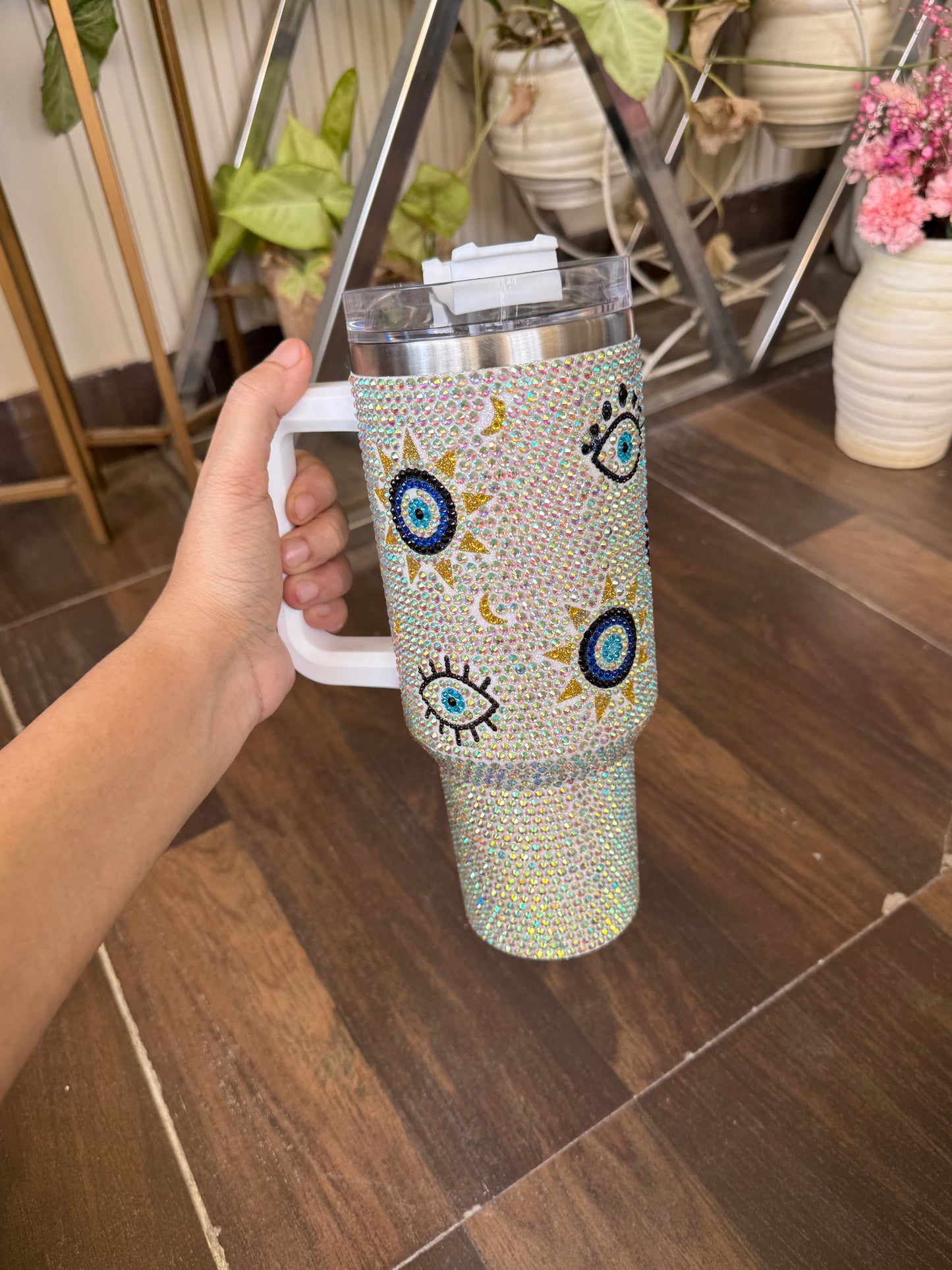 Aesthetic “Evil Eye” Detail Rhinestones Studded Tumbler