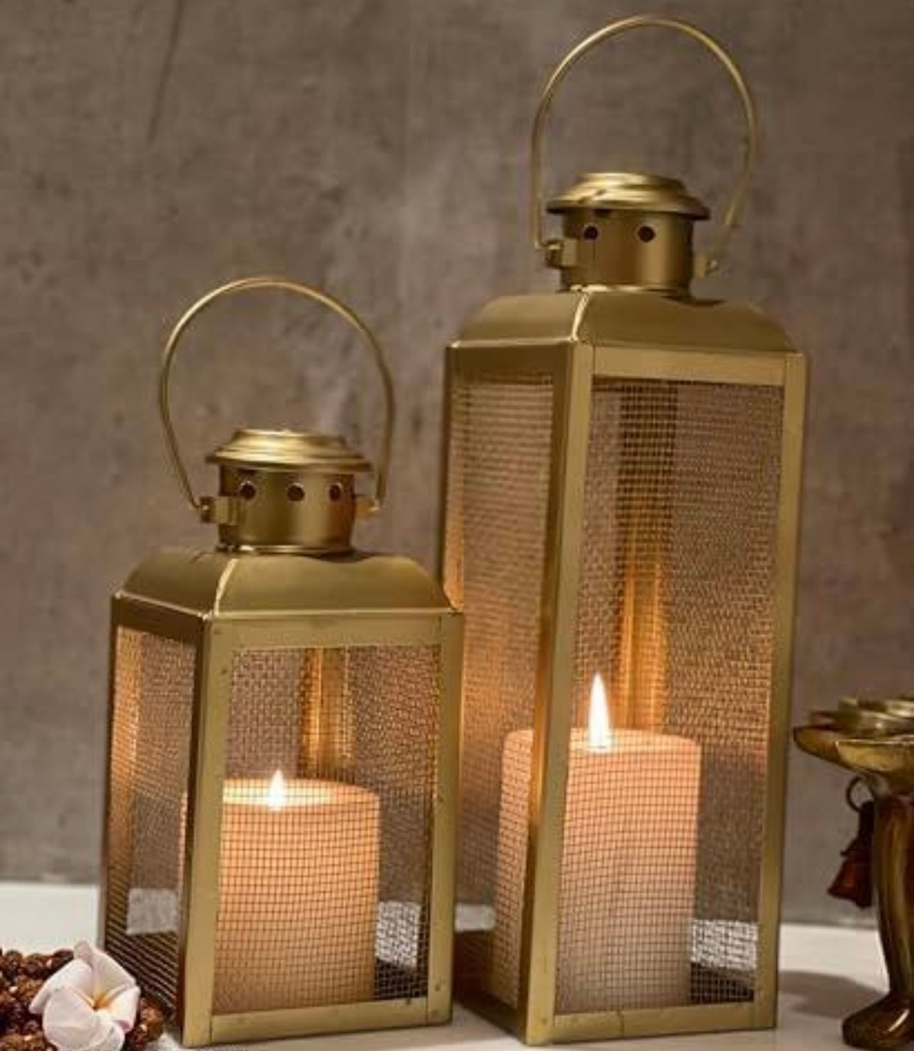 Decorative Metal Mesh Lanterns - Set of 2