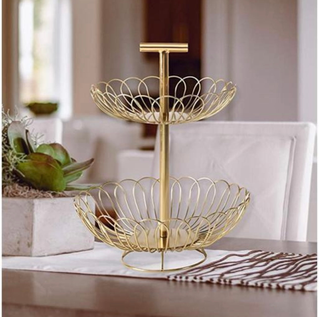 Nordic Multipurpose 2-Tier Gold Decorative Fruit Bowl