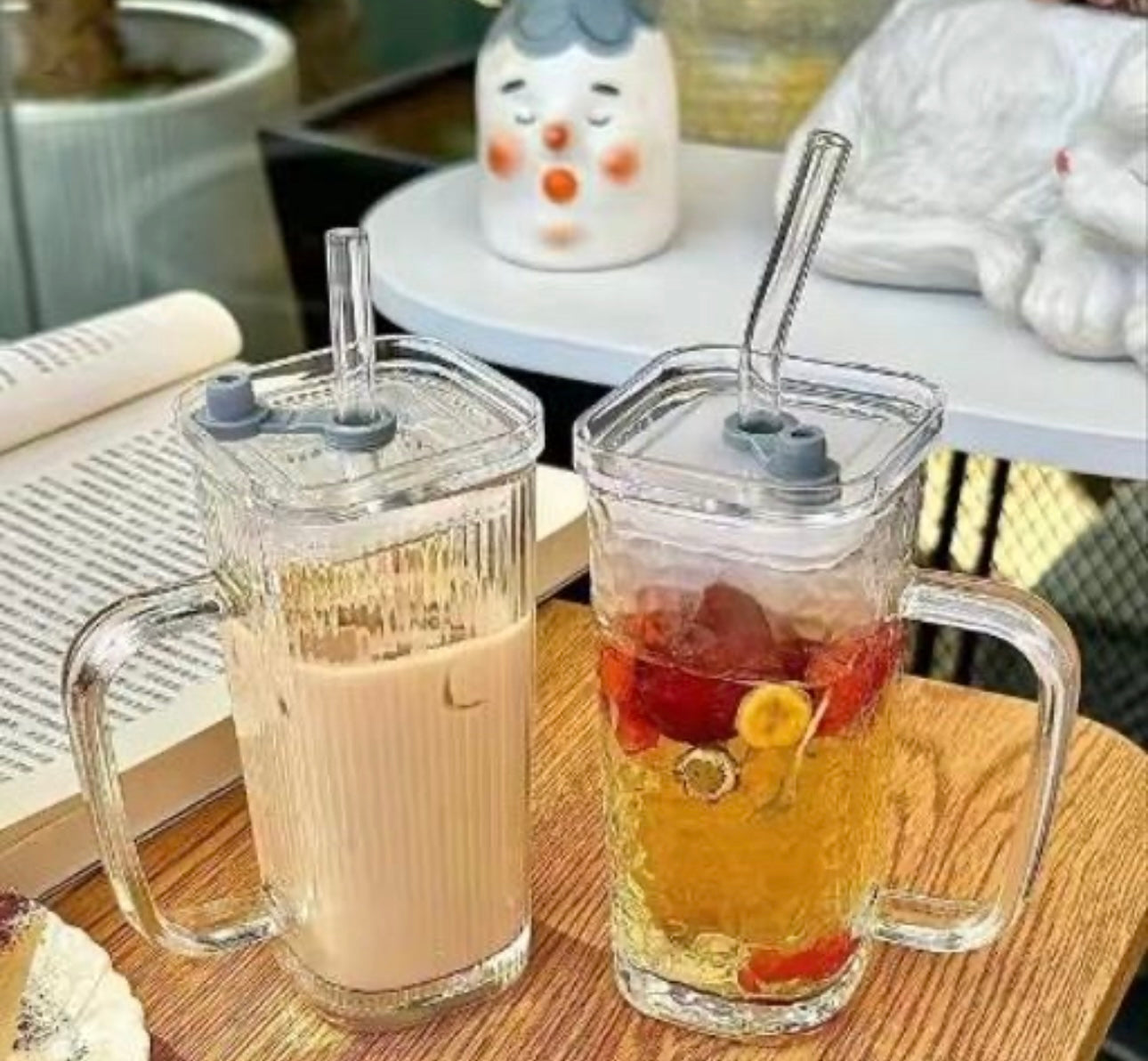 Chic Striped Glass Tumbler with Handle