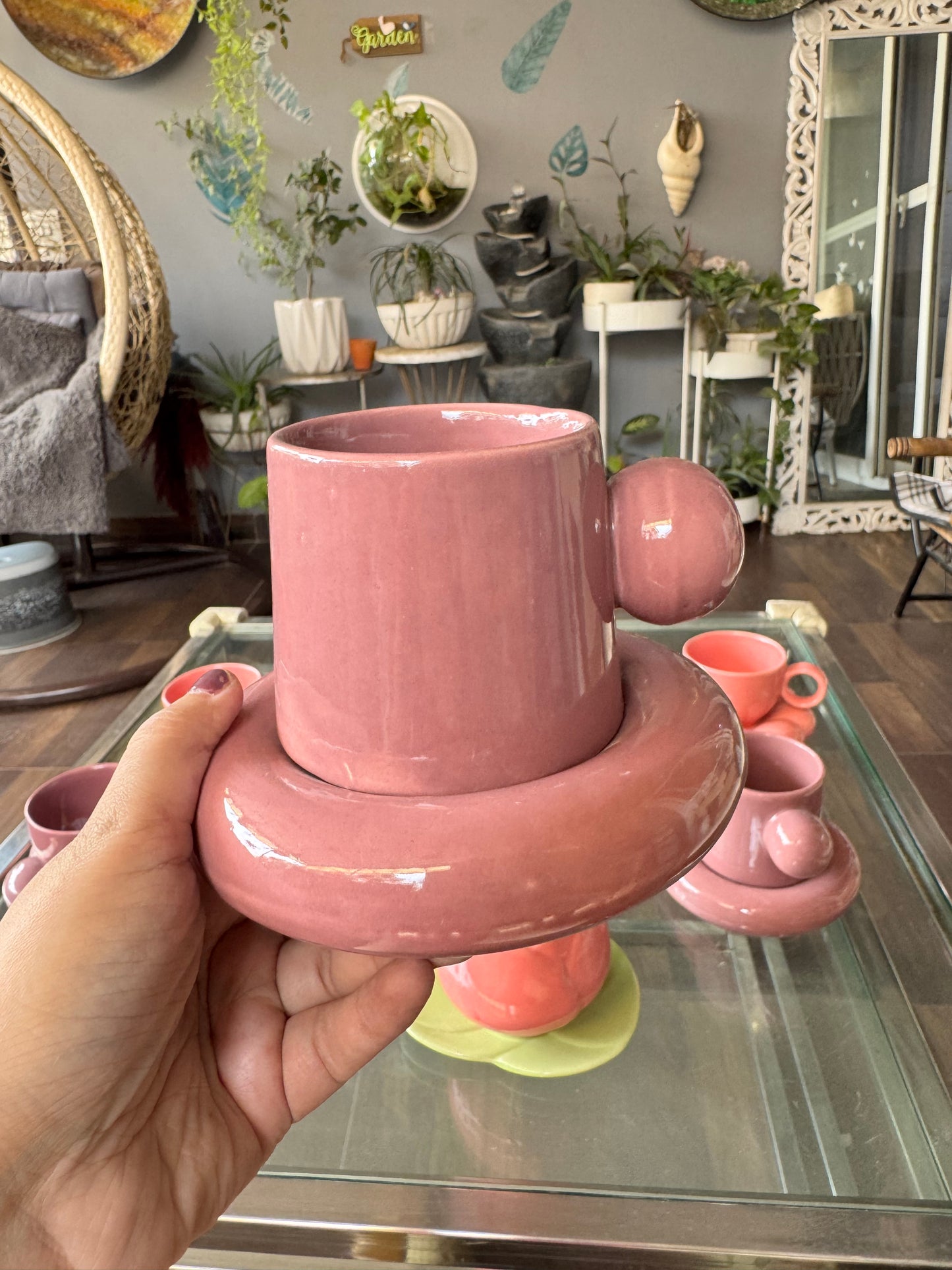 Chunky Ball Handle Mug & Saucer Set