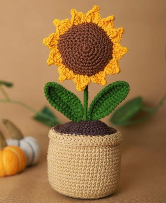 Handmade Crochet Sunflower Plant Pot