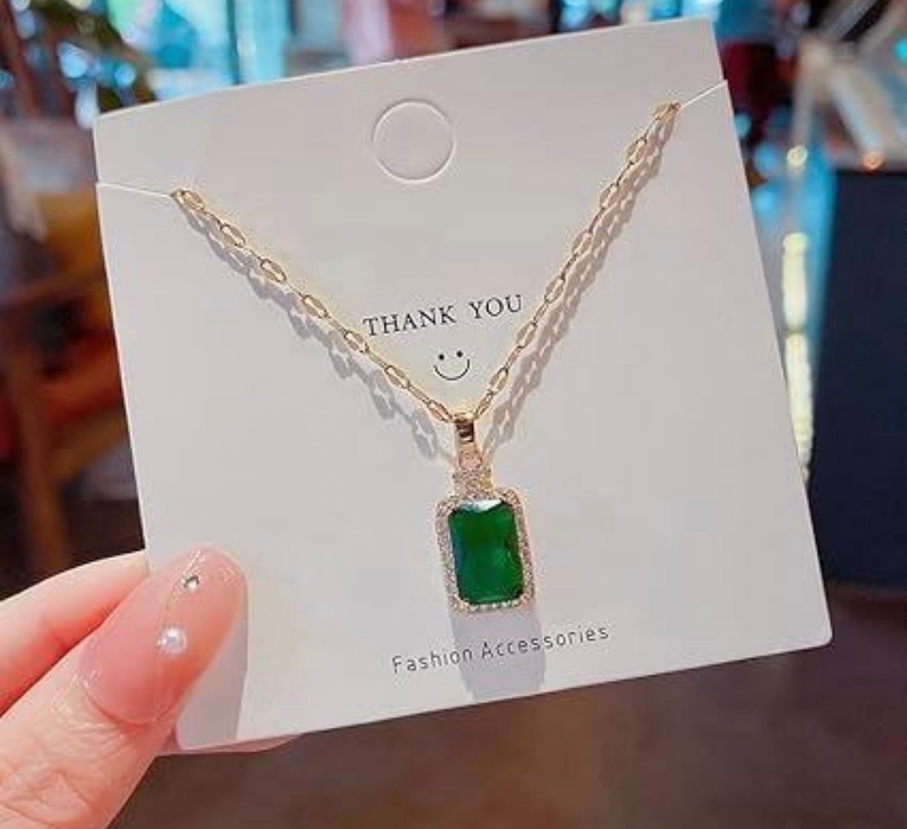 Retro Geometric Titanium Emerald Green Zircon Pendant