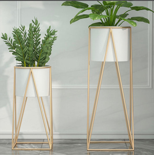 Set of 2 - Metal Floor Plant Stands (Gold)