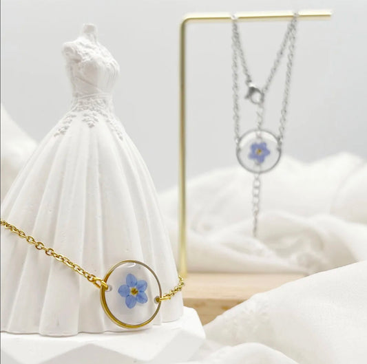 Petite Bracelet with Real Forget Me Not Dried Flower