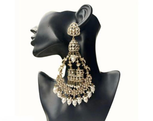Large Kundan Pearl Danglers Earrings