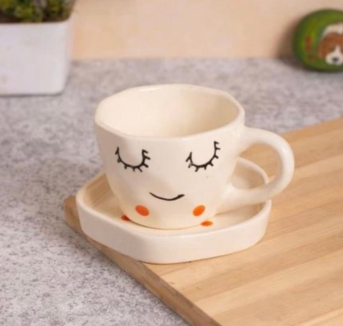 Cute Sleeping Face Cup & Saucer Set