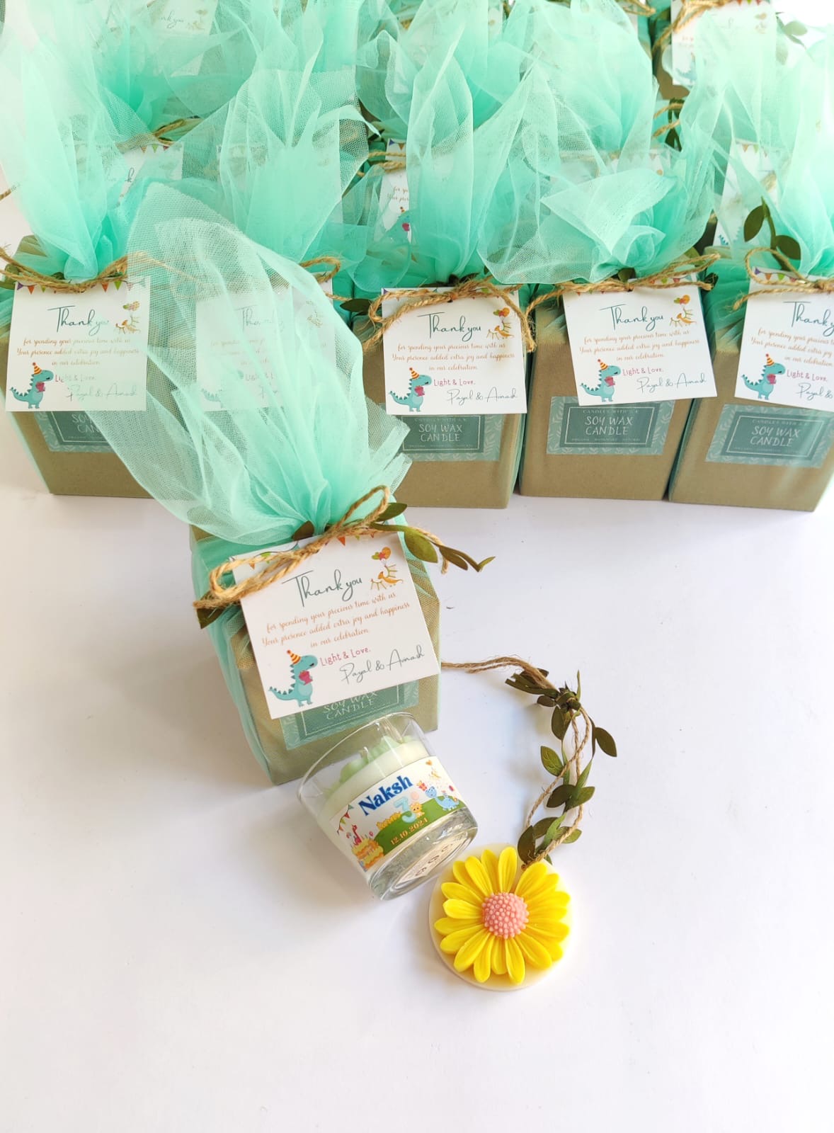 Flower Votive Candles for Return Gifts/Favours with Packaging & Personalised Tags/Stickers