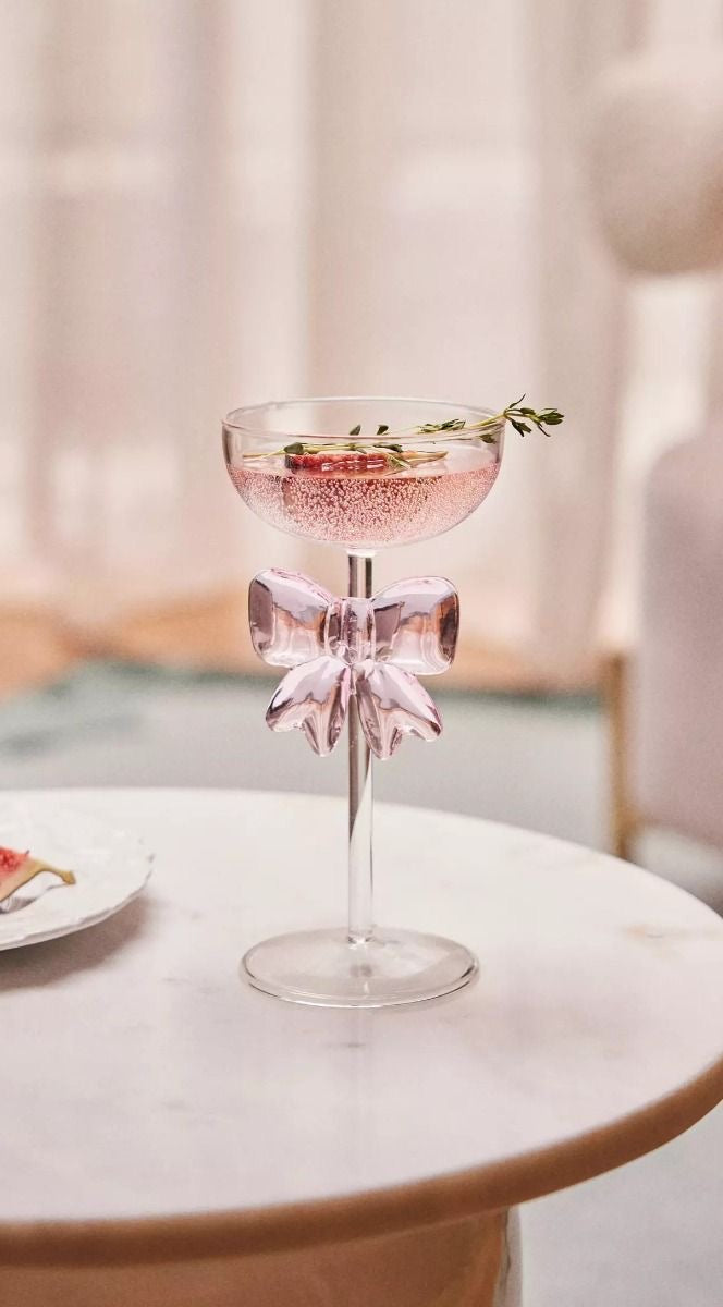 Exquisite Pink Bow Coupe Wine Glass