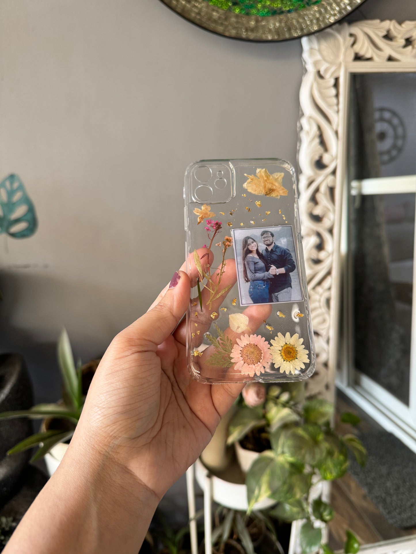 Customised Photo Mobile Cover with Real Pressed Flowers