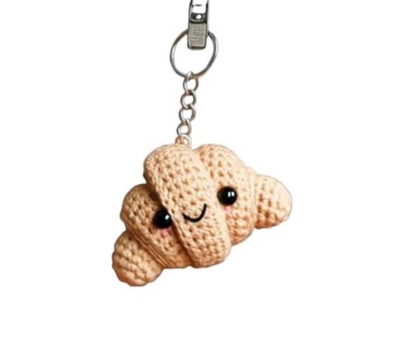 Cute Smiling Croissant Shape Crochet Keychain