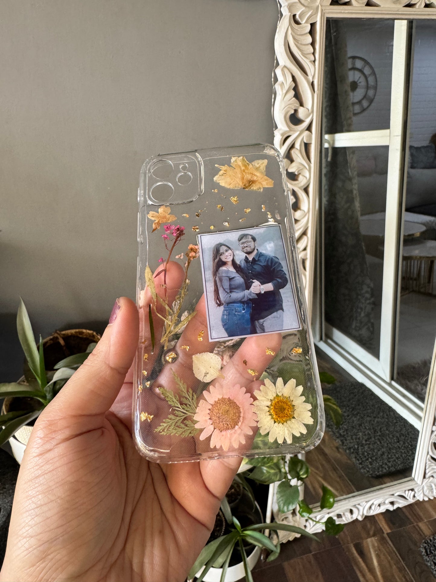 Customised Photo Mobile Cover with Real Pressed Flowers
