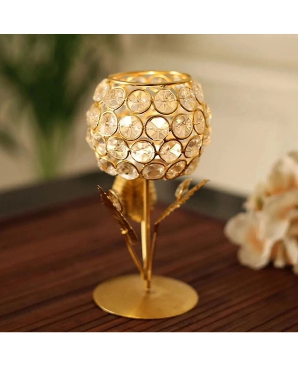 Decorative Crystal Rose Gold Candle Stand - Set of 2