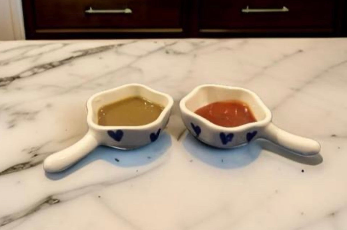 Cute Heart Print Small Dip/Chutney/Sauce Bowls - Set of 2