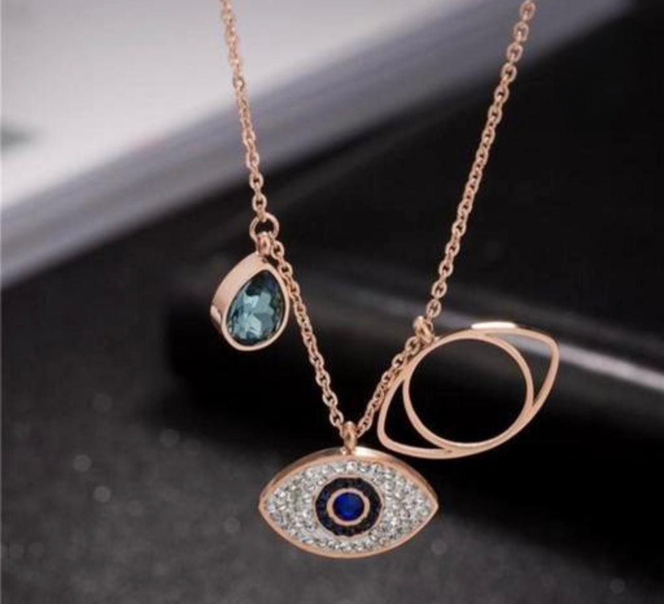 Minimalist Gold Plated Evil Eye Blue Charm Necklace