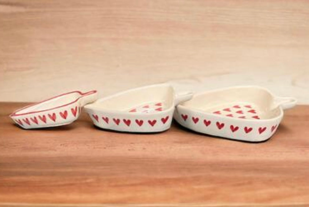 Ceramic Leaf Shaped Heart Print Serving Trays - Set of 3