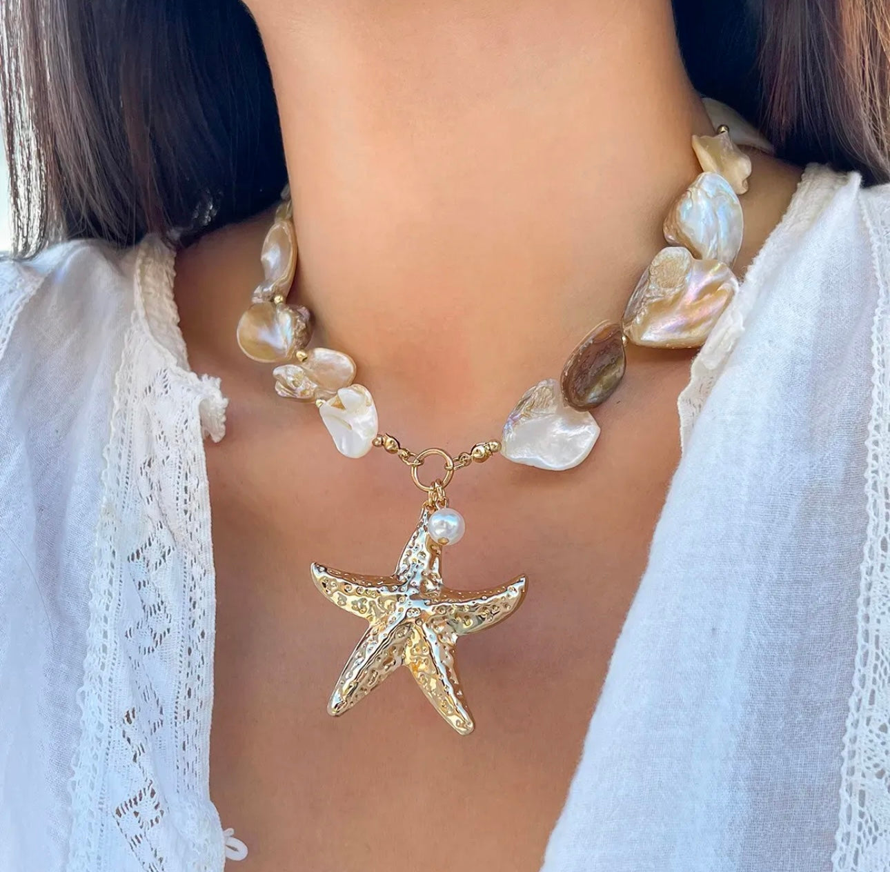 Bohemian Ocean Elements Starfish & Shells Design Necklace and Bracelet Combo