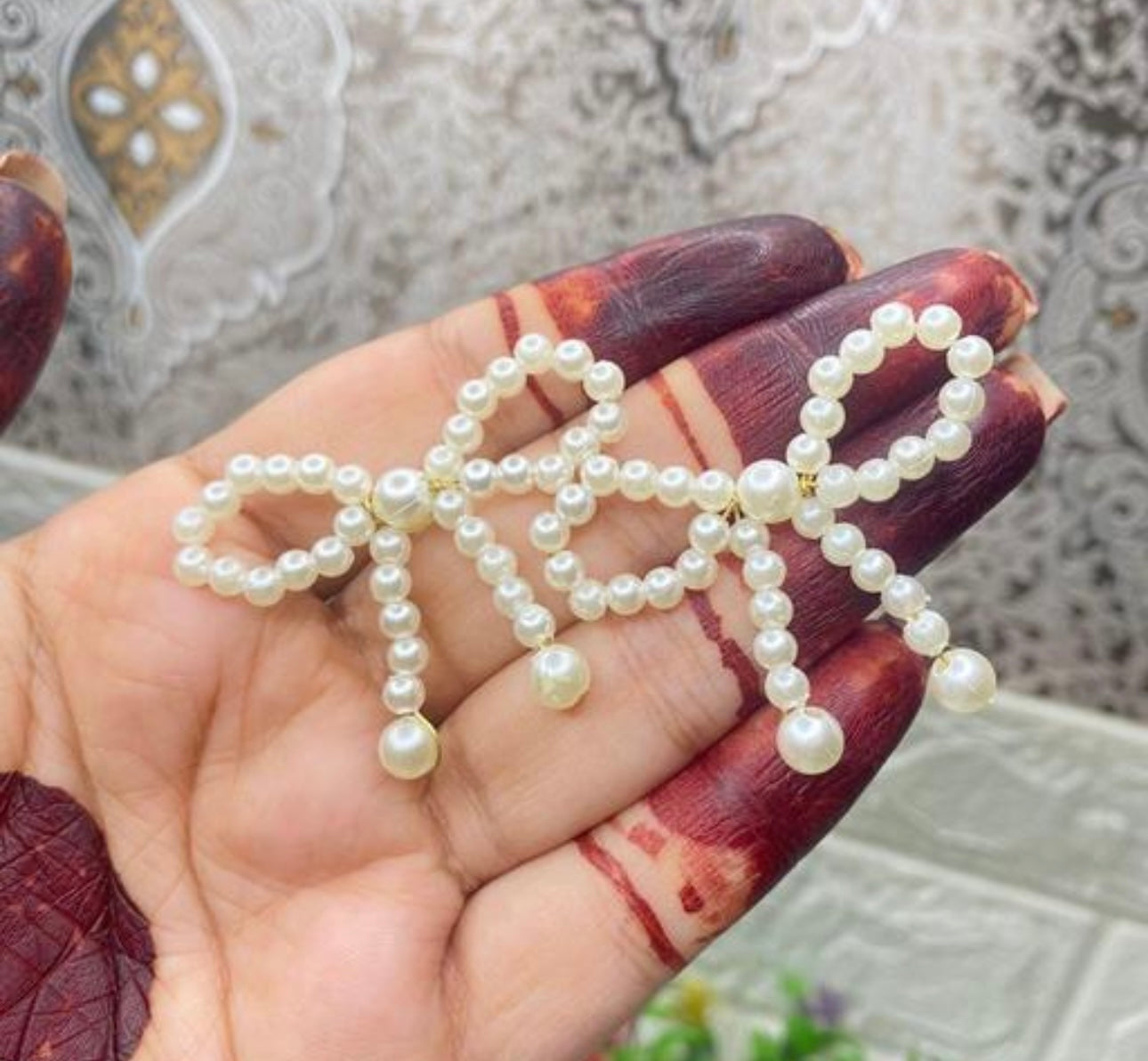 Faux Pearl Bow Earrings