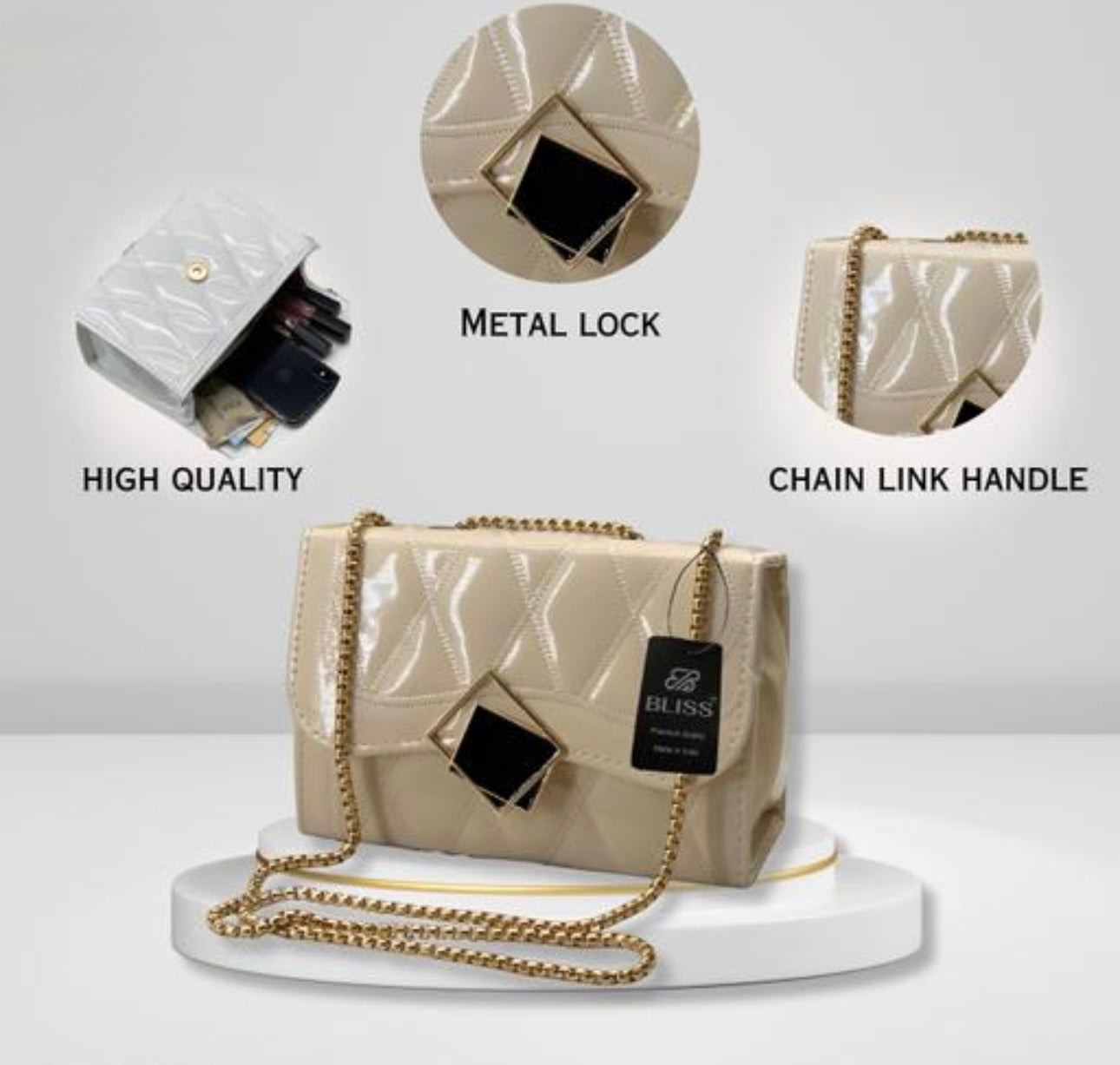 Faux Leather Chain Strap Crossbody Bag