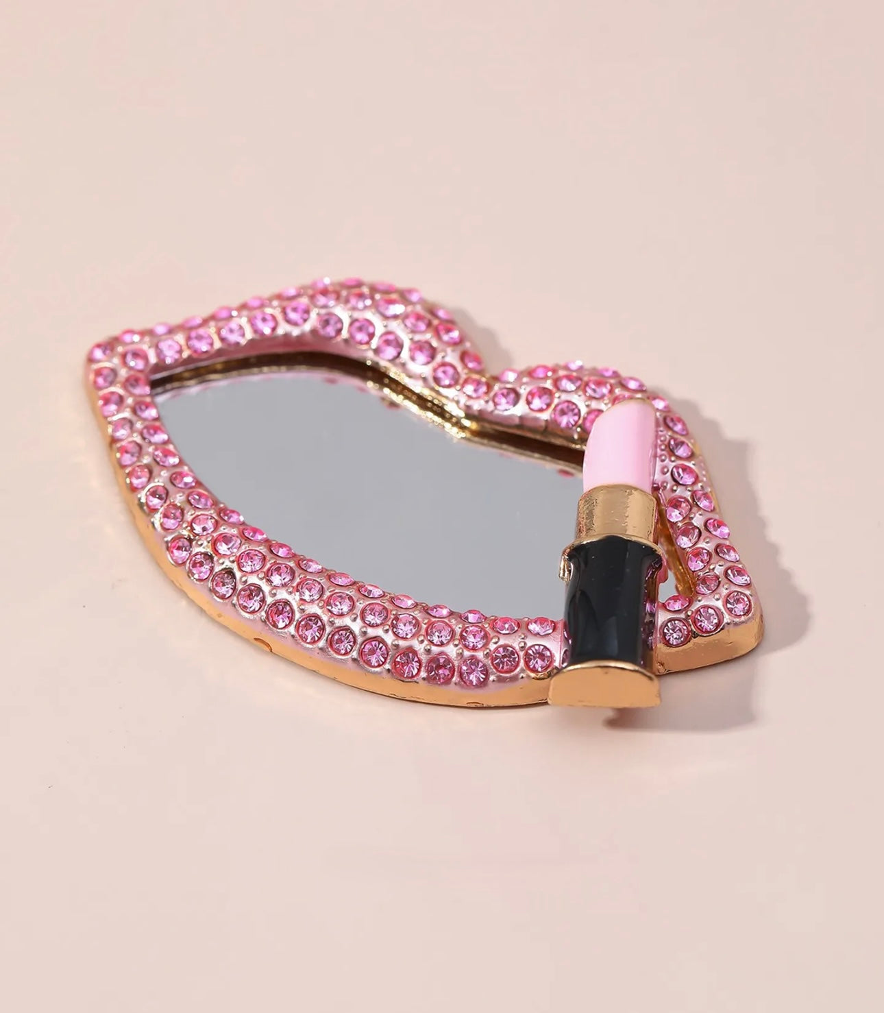 Rhinestones Studded Lip Shape Makeup Mirror