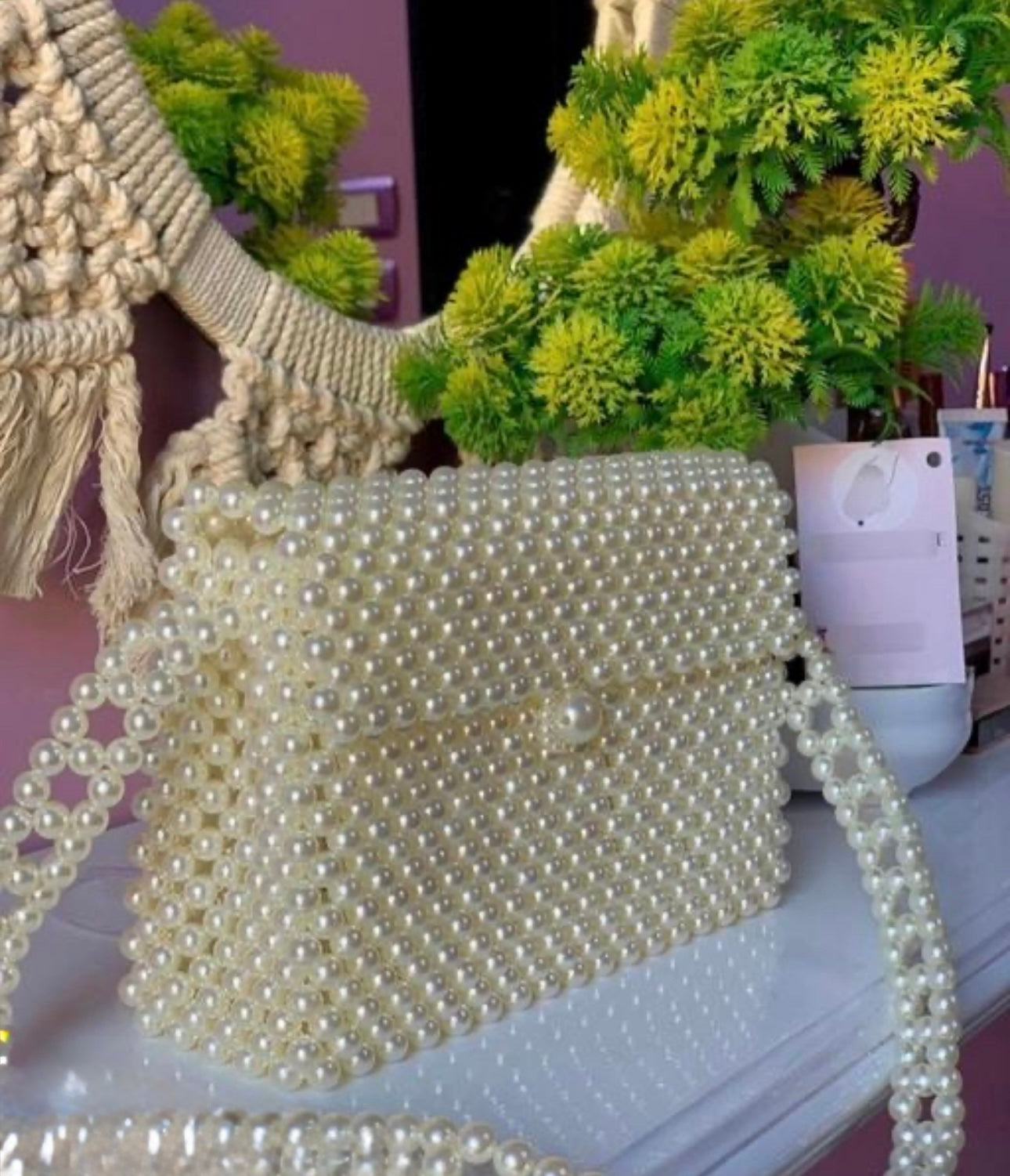 Aesthetic Beaded Pearl Handbag
