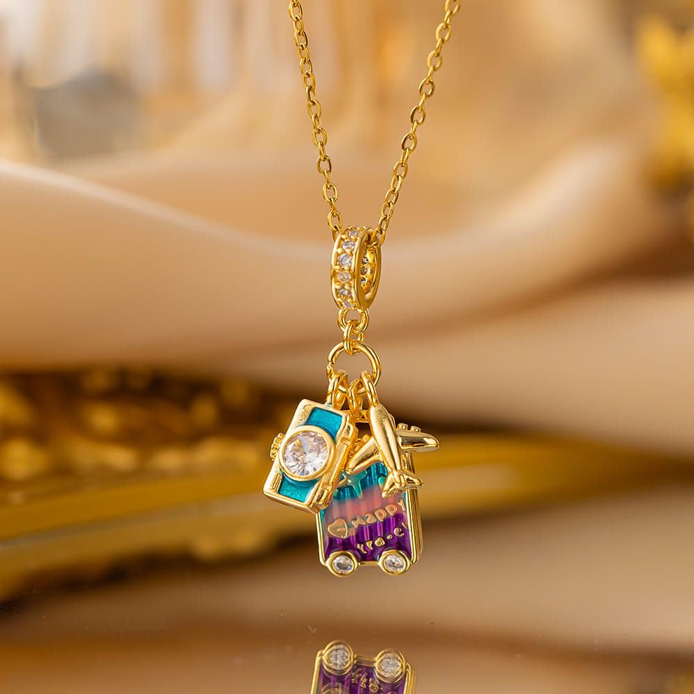 Exclusive Suitcase Airplane Travel Style Vacation Pendant/Neckpiece