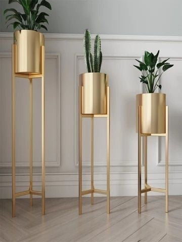 Set of 3 - Metal Floor Plant Stands (Gold)