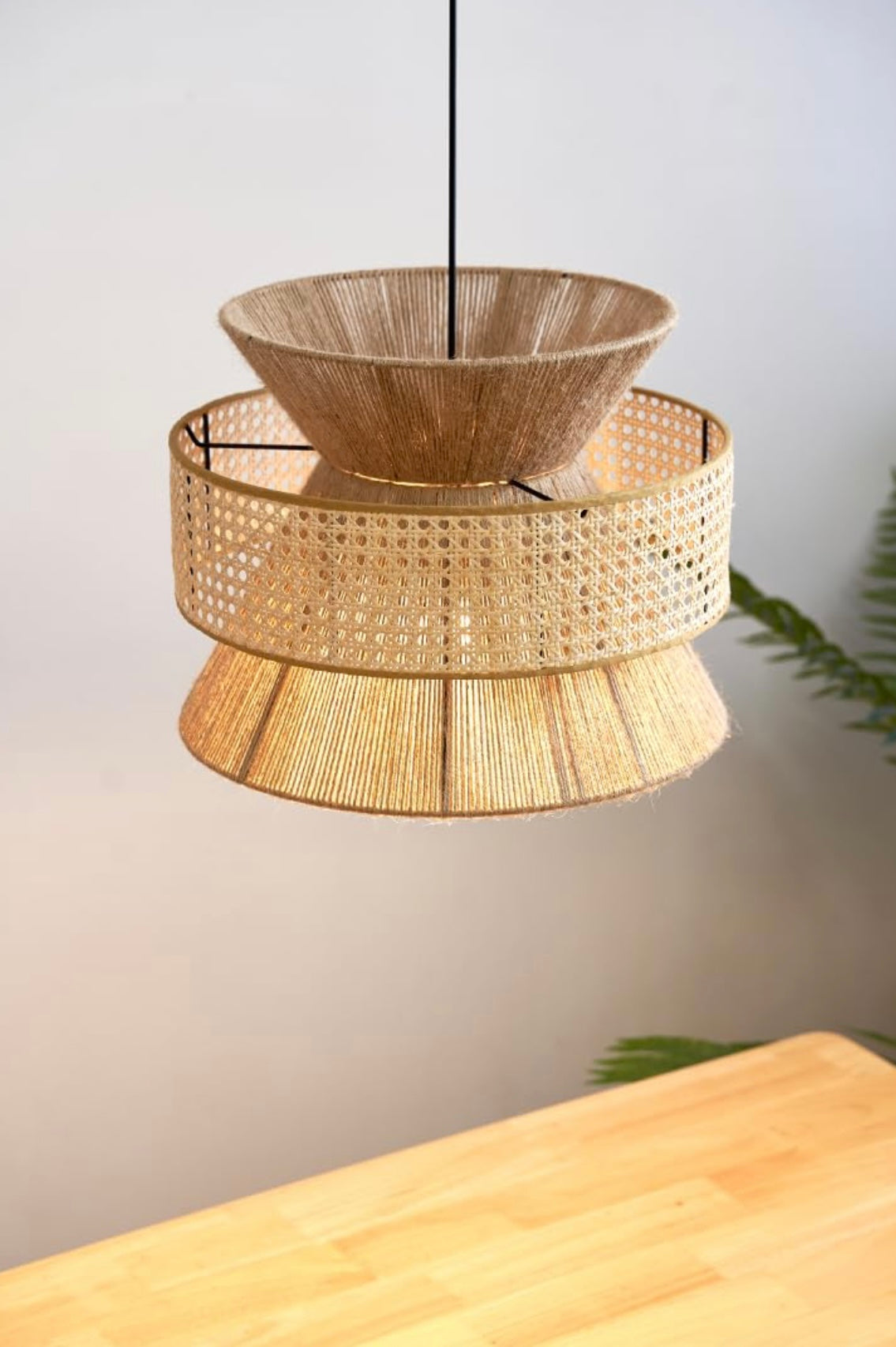 Vintage Wabi Sabi Handmade Rattan Hemp Chandelier Pendant Light