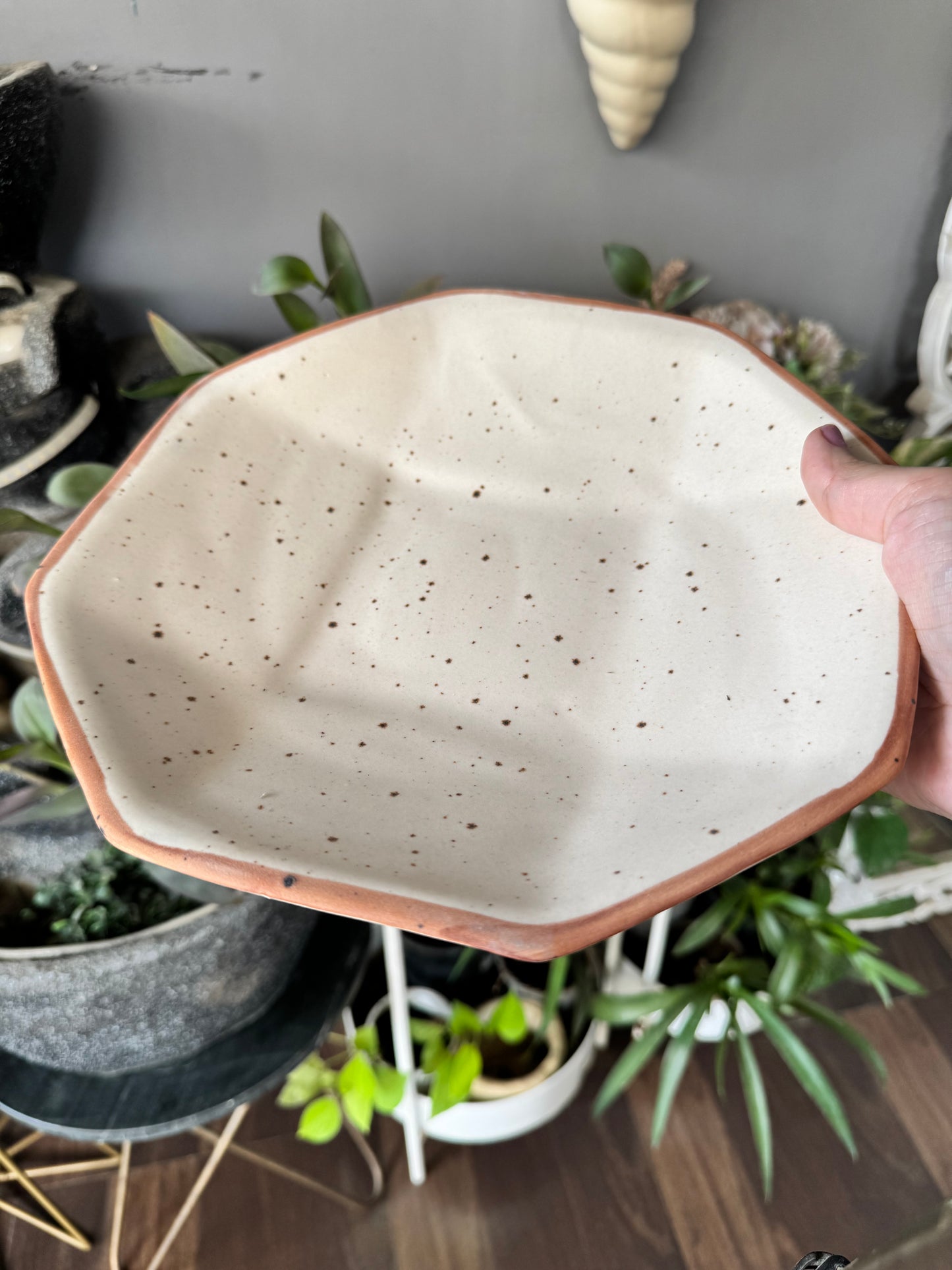 Unique & Exclusive Handcrafted Stoneware Ceramic Octagonal Dinner Serving Plates - Set of 2