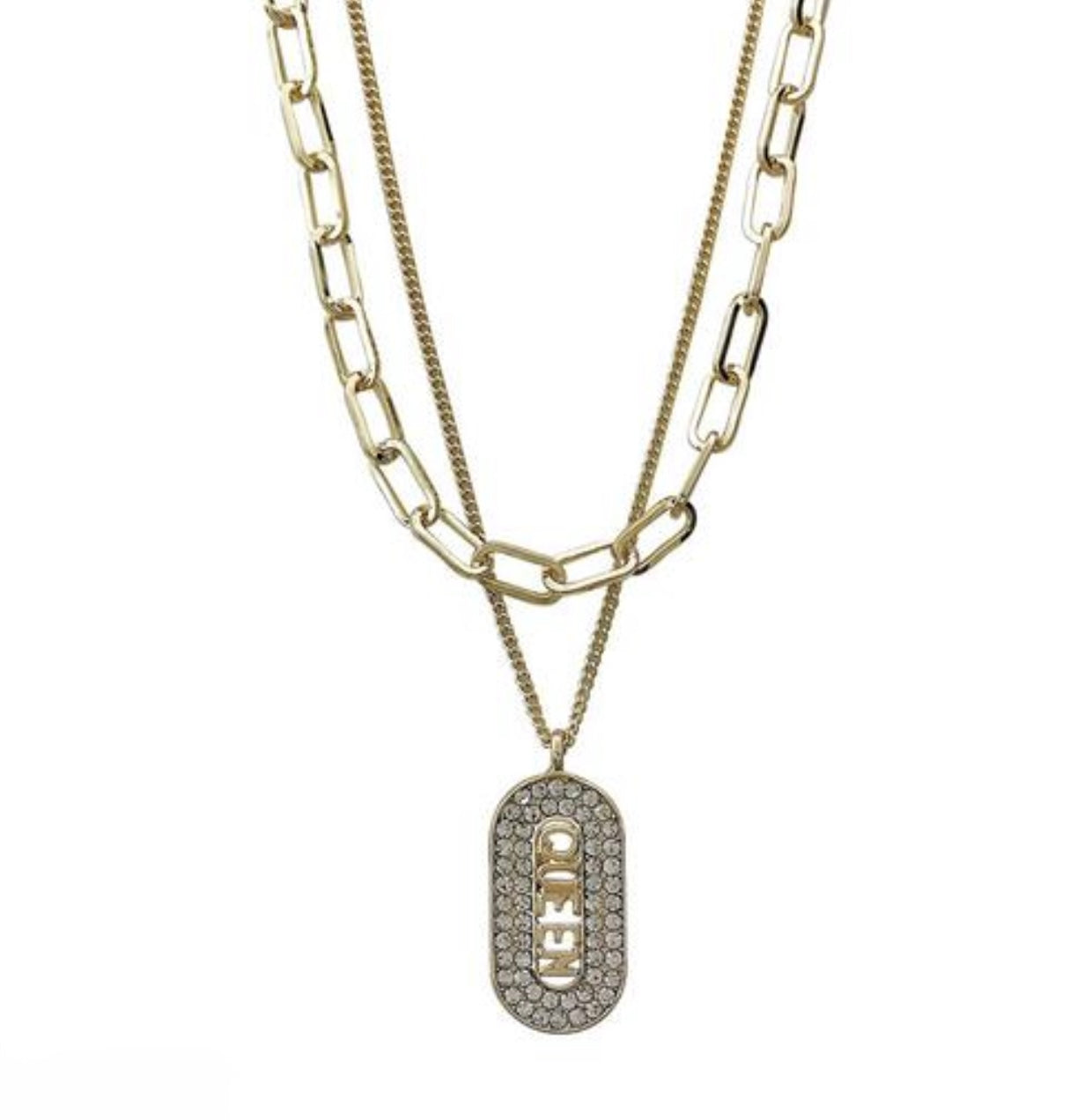 Gold-plated Multi Layered Zircon QUEEN Necklace