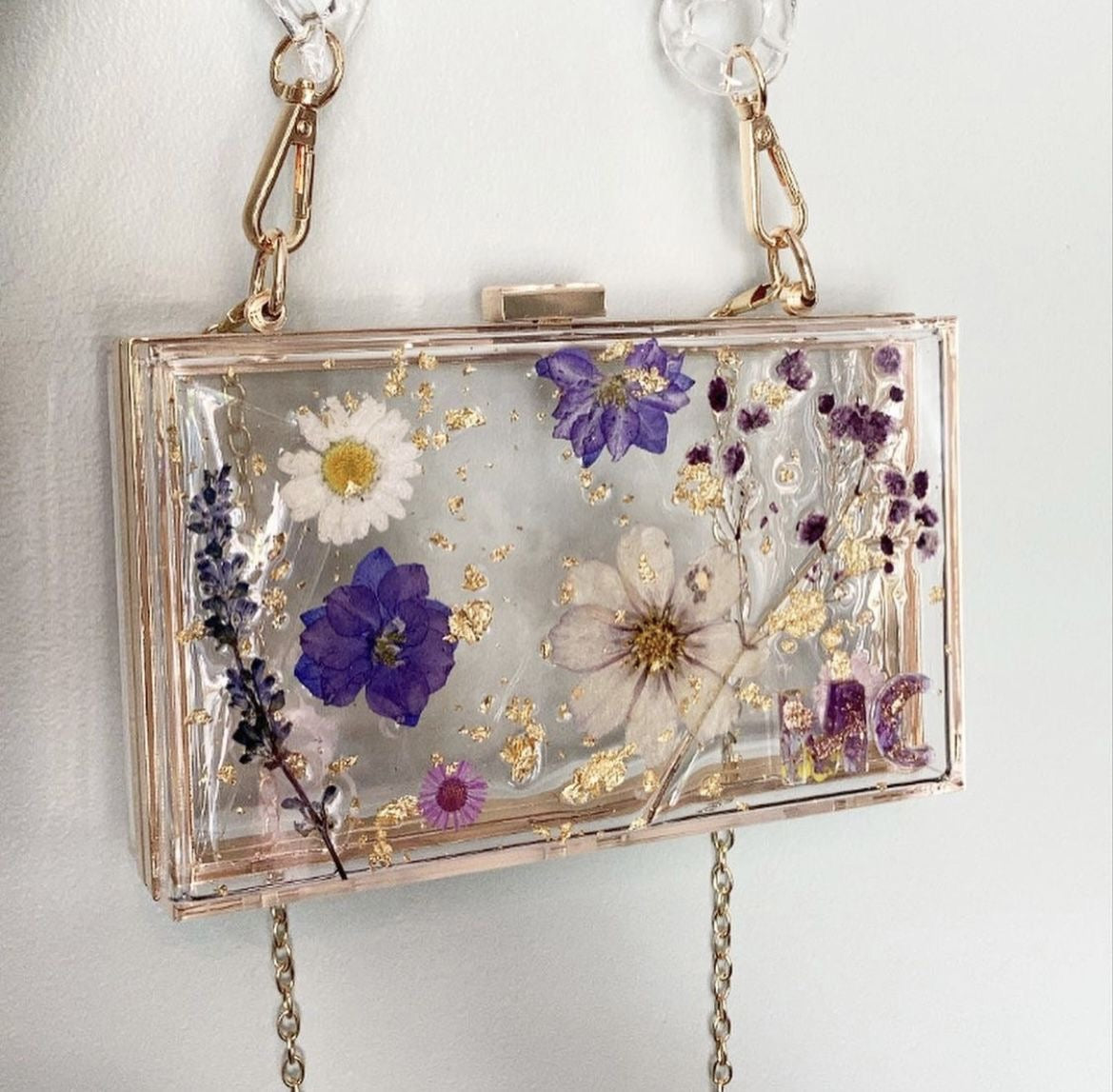 Transparent Clutch/Sling Bag with Real Pressed Flowers