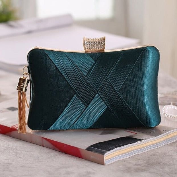 Elegant Turquoise Evening Wristlet Party Clutch Bag with Tassels