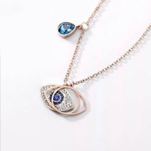 Minimalist Gold Plated Evil Eye Blue Charm Necklace