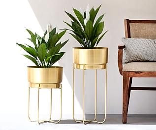 Set of 2 - Metal Floor Plant Stands (Gold)