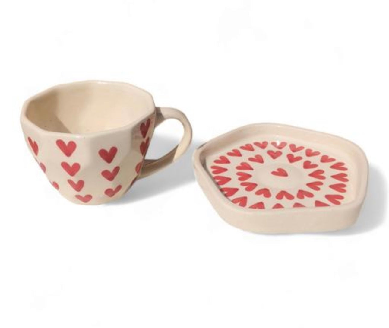 Cute Heart Print Mug & Saucer Set