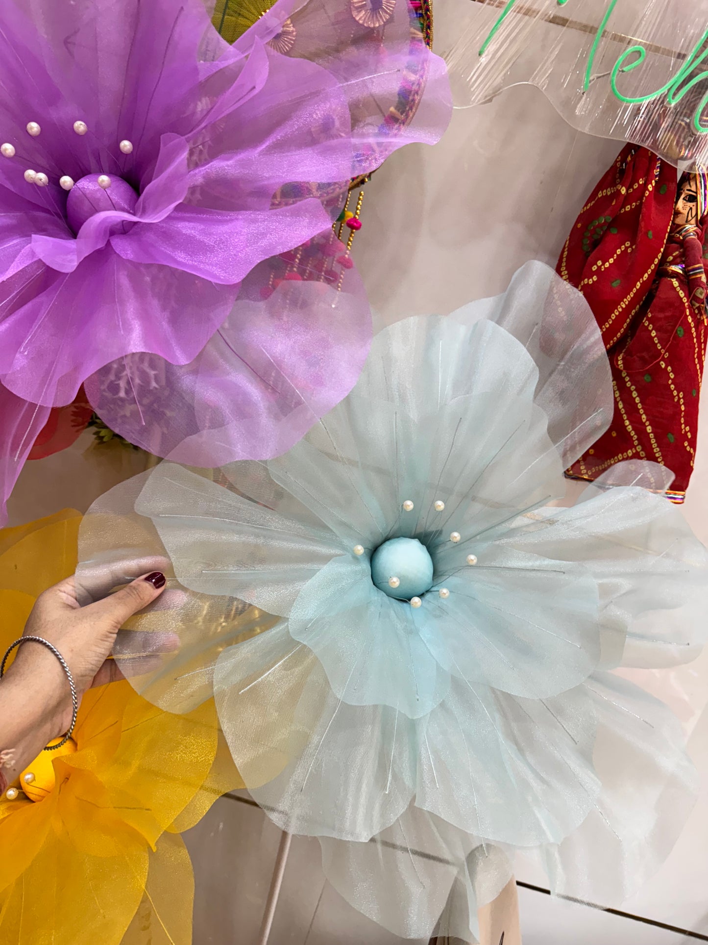Organza Fabric Flowers (without Stand)