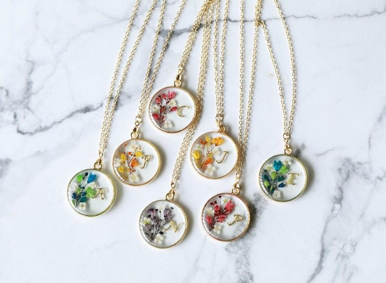 Customised Pendant with Alphabet & Real Pressed Flowers