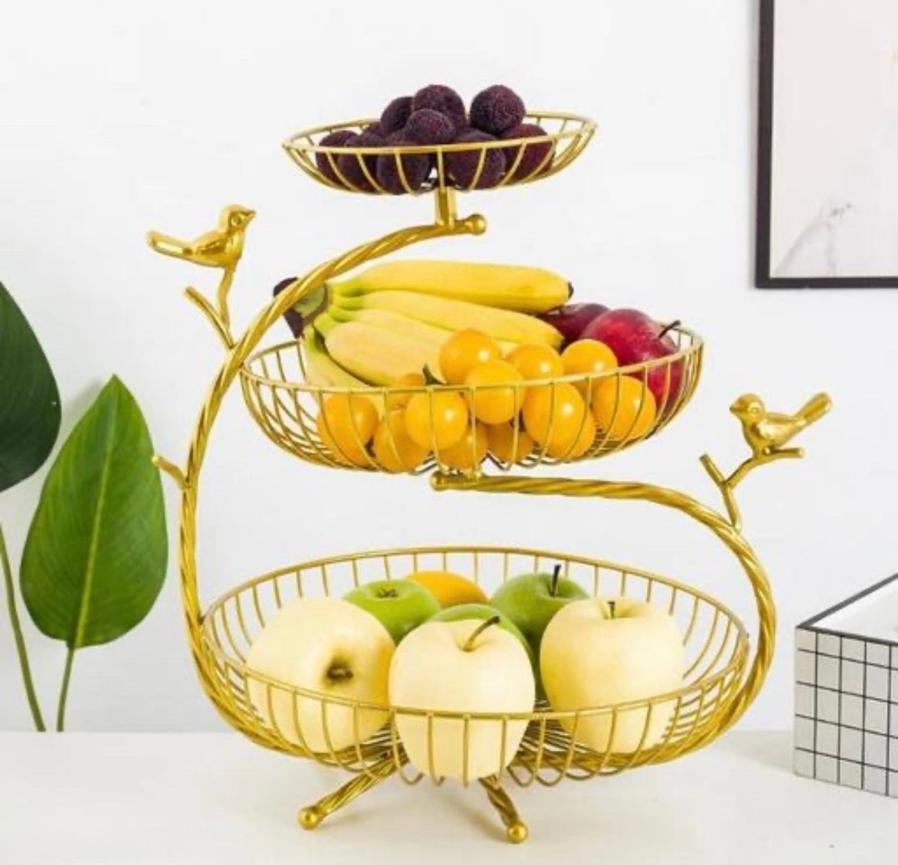 Multipurpose Gold Metal 3-Tier Fruit Stand
