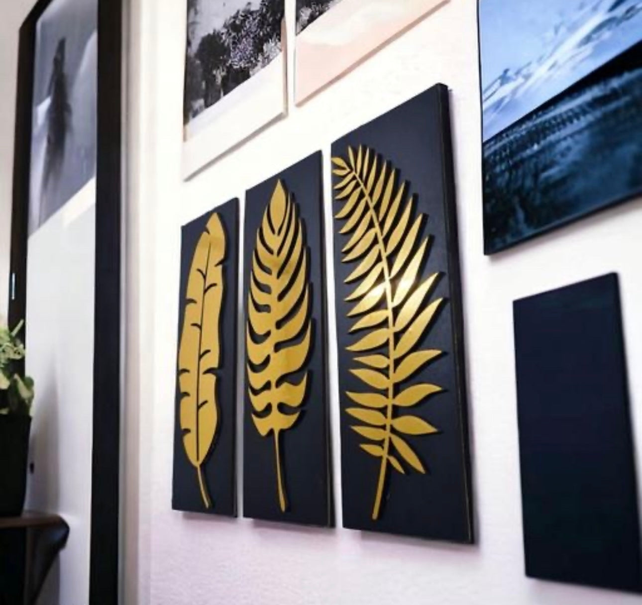 Leaf Design Gold Metal Wall Art - Set of 3